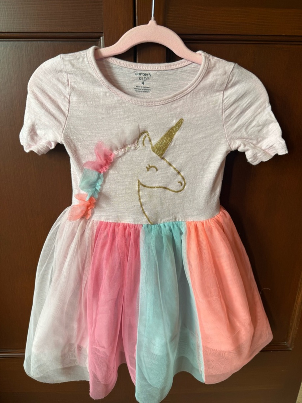 Carter's Pink Unicorn Tulle Dress with Pastel Skirt